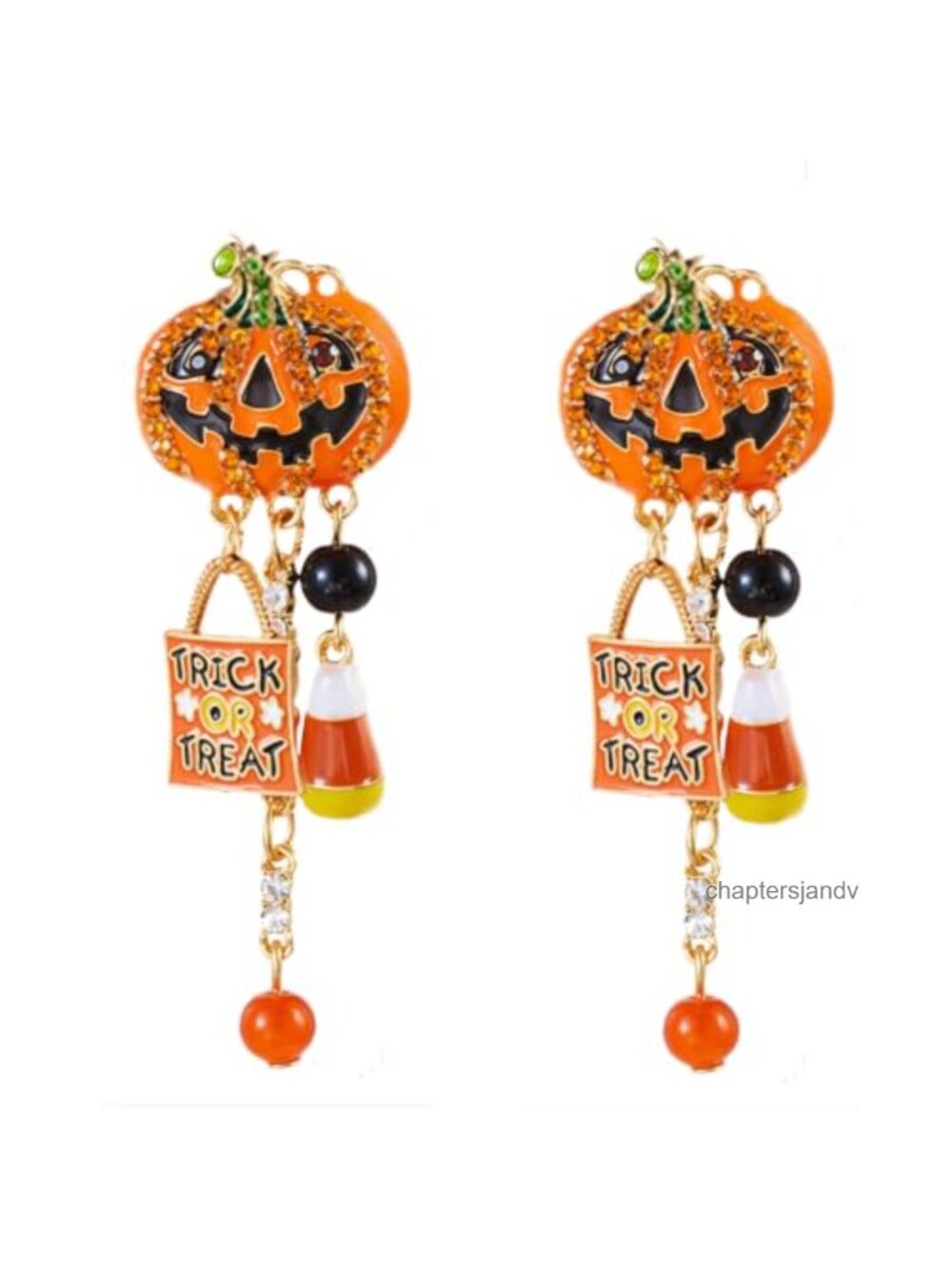 LAKIYOYO Long Tassel Smiling Face Pumpkin Drop Earrings Rhinestone Halloween